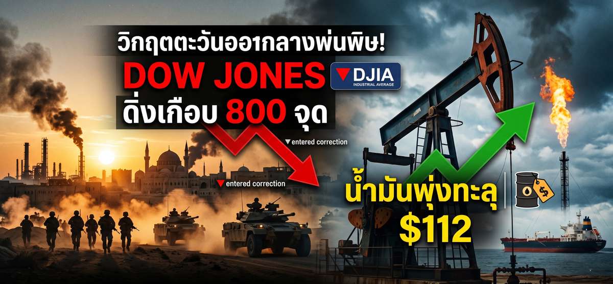Dow Jones ดิ่ง 800 จุด! รับวิกฤตน้ำมันพุ่งทะลุ $112