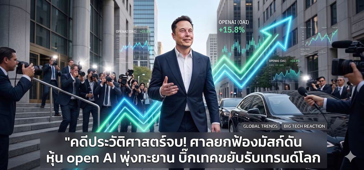 คดีประวัติศาสตร์จบ! ศาลยกฟ้องมัสก์ดัน หุ้น open AI พุ่งทะยาน บิ๊กเทคขยับรับเทรนด์โลก